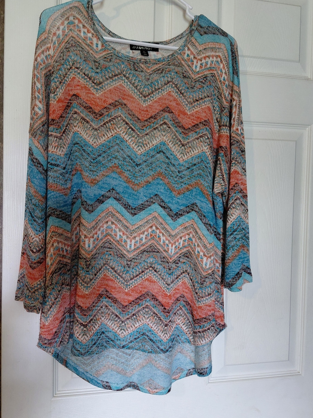Absolutely Famous Chevron Print Tunic Top - Teal & Coral